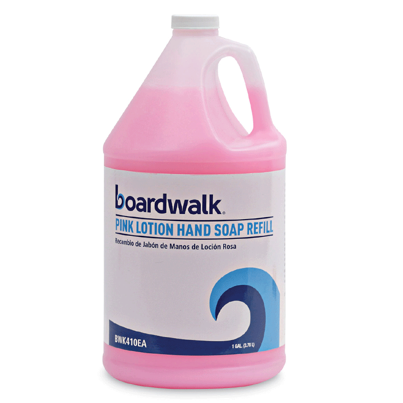 Boardwalk (4) 1-Gallon Bottles Pink Lotion Soap, Cherry Scent